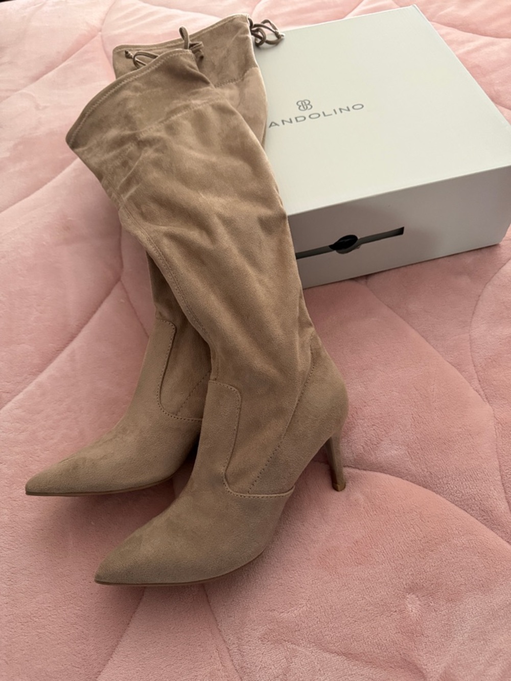 Bandolino Taupe Suede Over-the-Knee Pointed Boots